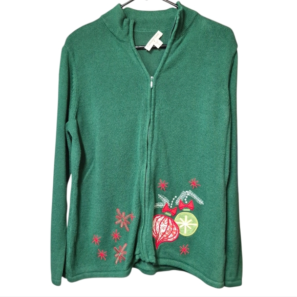 Vintage Coldwater Creek Christmas Cardigan Sweater Full Zip Women's Size XL - Picture 2 of 11